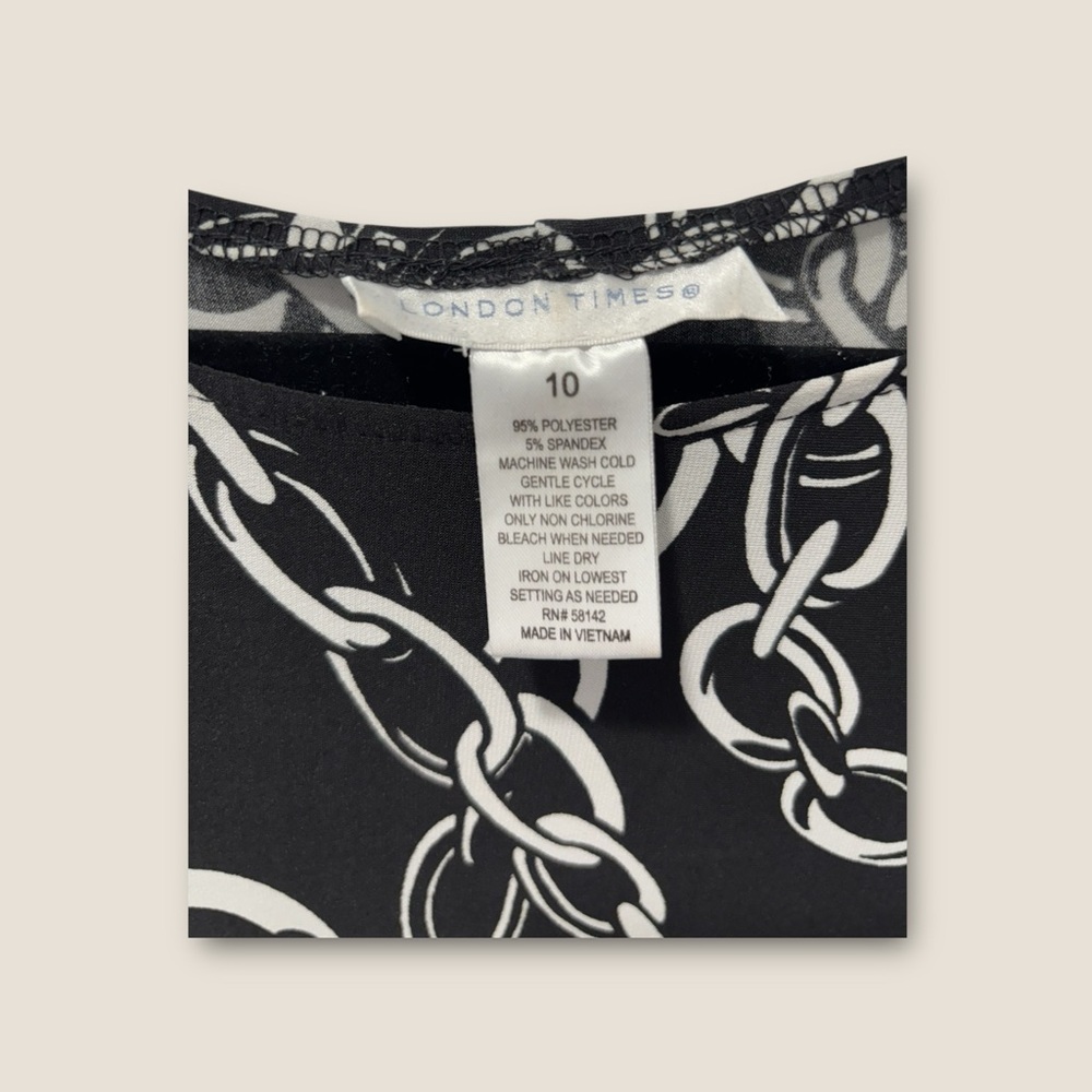 Elegant Size 10 London Times Black and White Chain Print Dress - Picture 2 of 4